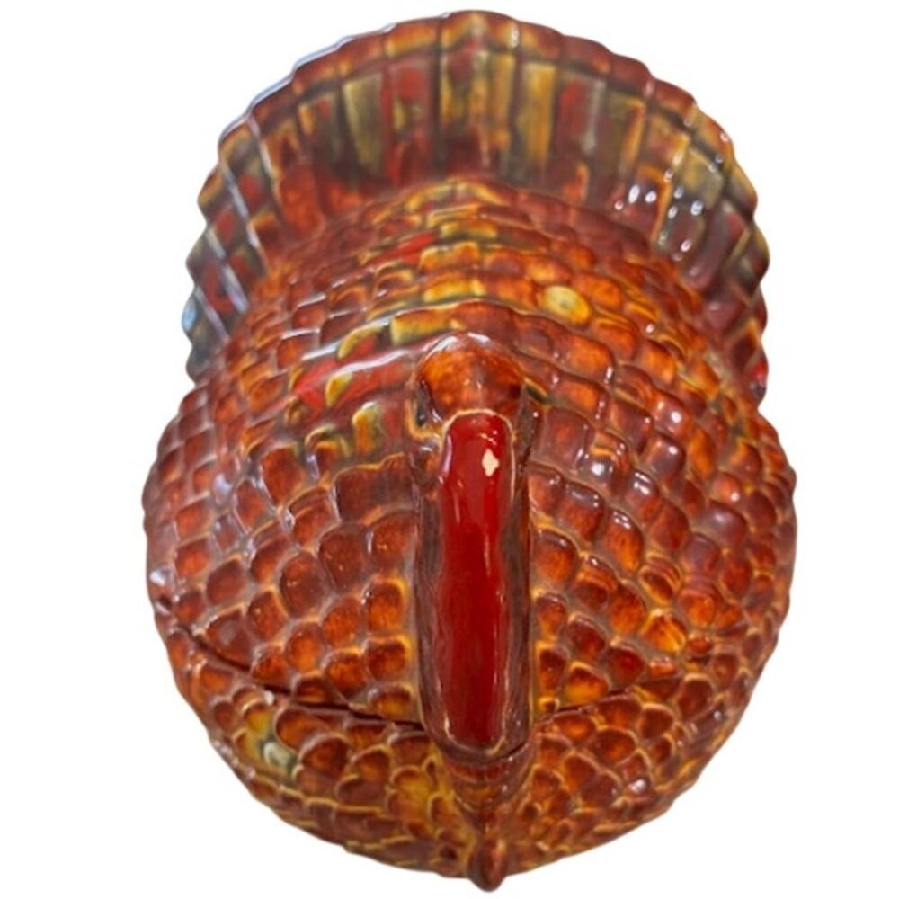 Vintage Ceramic Turkey Candy Box Trinket‎ Box Hand Painted